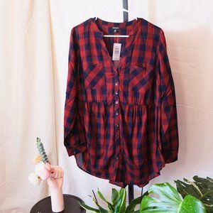 Torrid Red Plaid Tunic Blouse